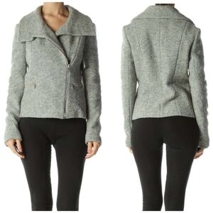 Ann Taylor Marled Gray Wool Asymmetrical Zip Moto Style Jacket - medium tall